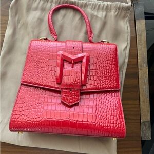 Mac Duggal Red Satchel with Croc-Embossed Texture